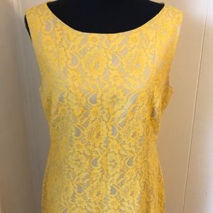 TAHARI Yellow Lace Sleeveless Dress Size 10